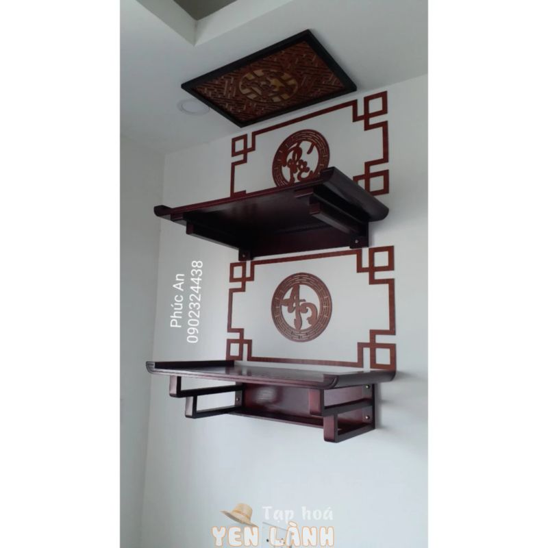 Mẫu bàn thờ gỗ đẹp hiện đại 2 tầng chung cư mầu đậm căm xe size 88-48, giao đầy đủ như hình mã 12DPA88