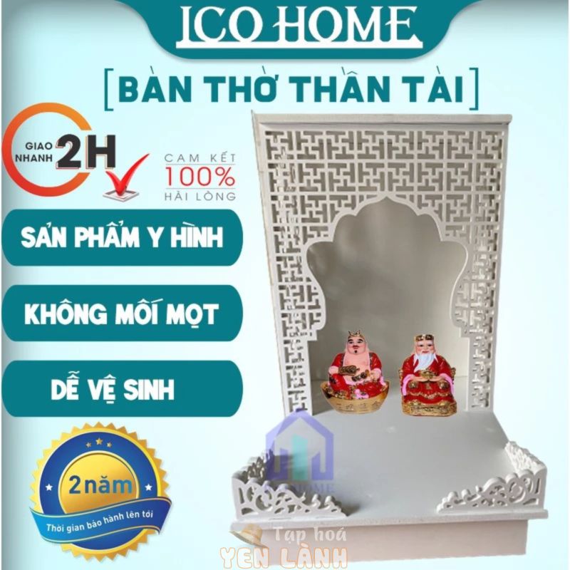 Bàn thờ ông địa thần tài bằng gỗ đẹp màu trắng đón lộc vào nhà, có thể phủ sơn – ICO HOME