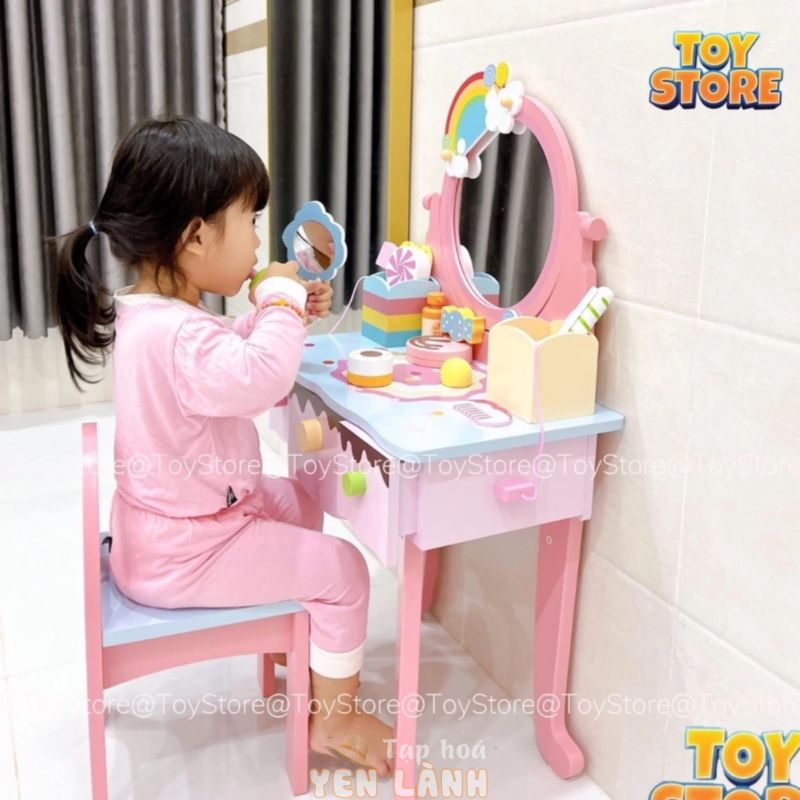 Bàn trang điểm bằng gỗ cho bé, màu sắc sang chảnh toystore FUDAER