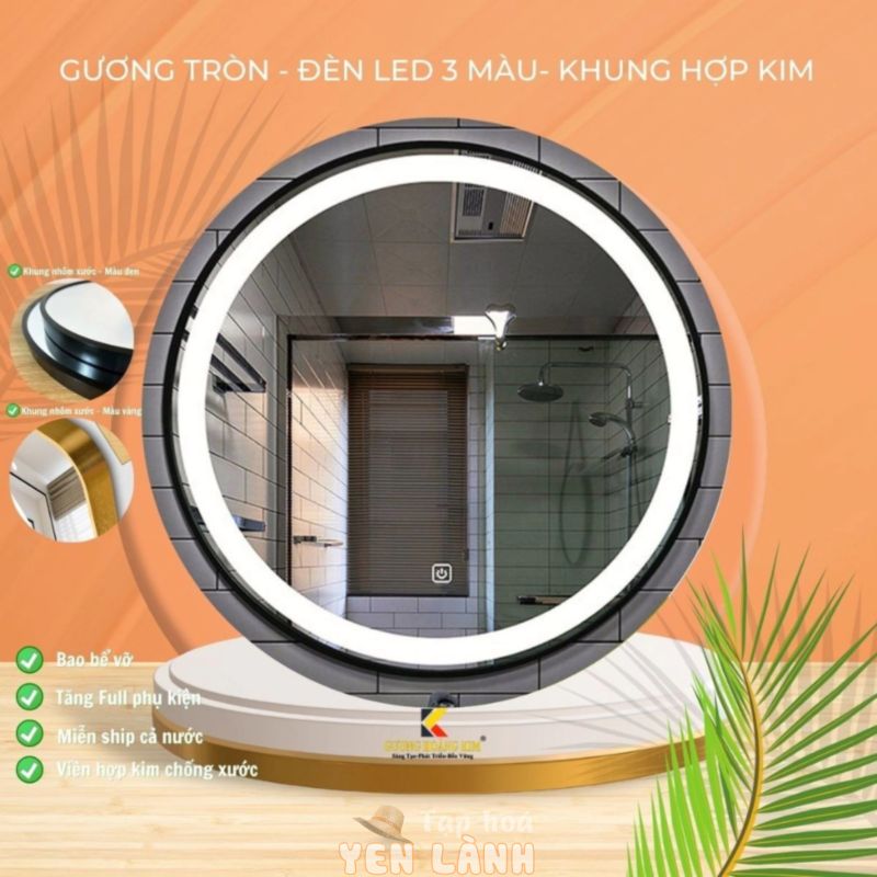 Gương treo tường viền nhôm, Gương treo nhà tắm bàn trang điểm viền hợp kim cao cấp chống nước đèn led cảm ứng thông minh