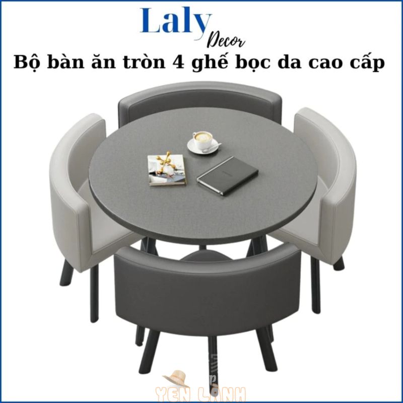 Bộ bàn ăn tròn cao cấp gỗ tự nhiên kèm 4 ghế da – Bộ bàn ghế ăn cơm cao cấp – bộ bàn 4 ghế ngồi ăn cơm