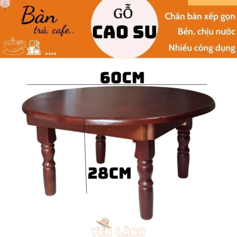 Bàn gỗ mặt tròn chân tiện xếp gọn ngồi bệt 60x60x30cm (Nâu), bàn gỗ mặt tròn ngồi bệt chân xếp gọn, bàn xếp gỗ mặt tròn