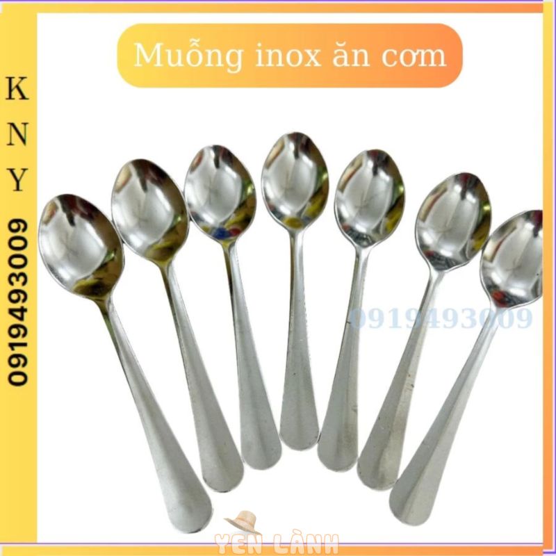 Muỗng inox ăn cơm nhỏ cao cấp, loại dày, kiểu đuôi tròn, sáng bóng 10.5cm x 2.5cm KNY