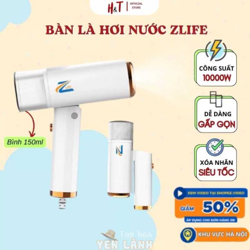 Bàn là hơi nước cầm tay Zlife, bàn ủi hơi nước mini gấp gọn du lịch công suất 1000W làm nóng nhanh, là thắng quần áo