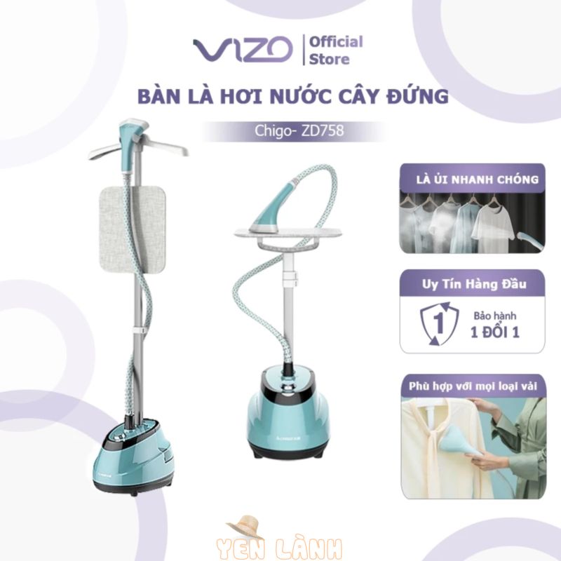 Bàn Là Hơi Nước Cây Đứng CHIGO ZD-758 Công Suất 1800W, Bàn ủi hơi nước cầm tay ủi mọi loại vải, Bảo Hành 12 Tháng