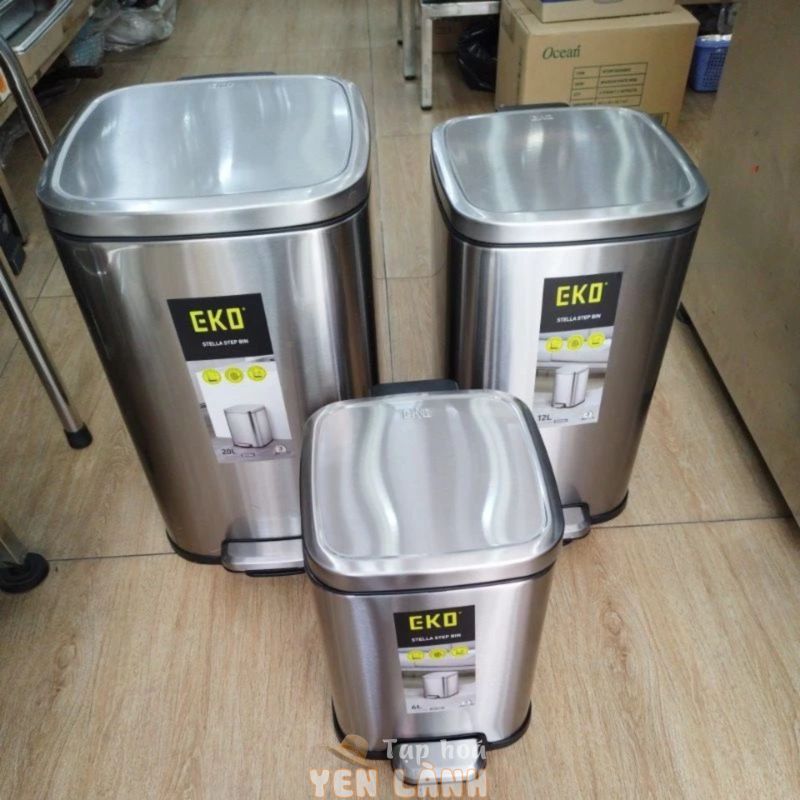 [Chính Hãng] Thùng rác inox 304 EKO dạng vuông bàn đạp nắp êm 6L, 12L, 20L vệ sinh an toàn Hcm