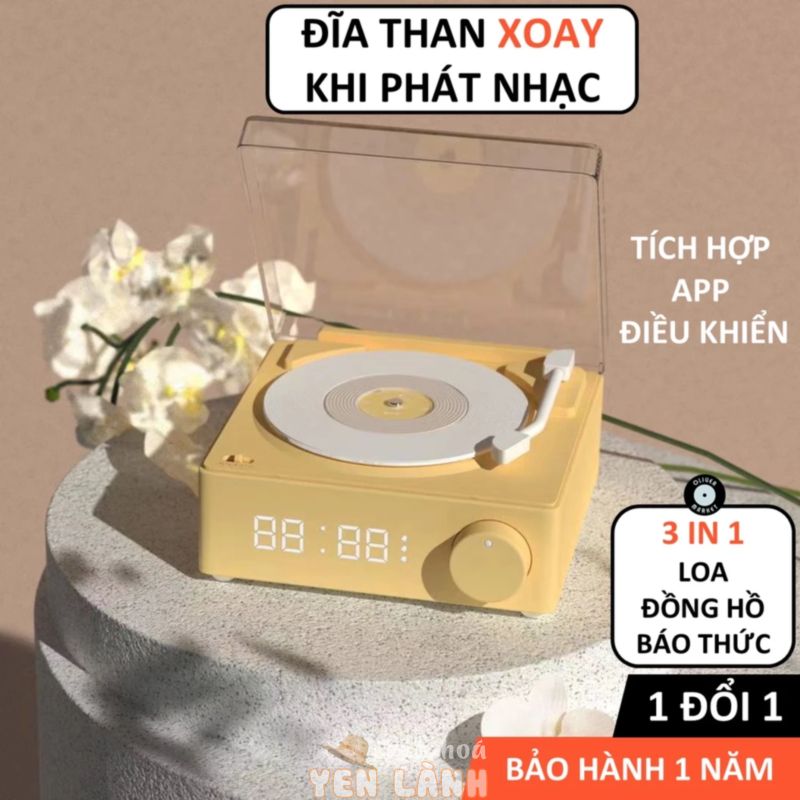 Loa Bluetooth Đồng Hồ OLIVER X11 Mini Đĩa Than Xoay Trang Trí Bàn Làm Việc Phòng Khách Phòng Ngủ