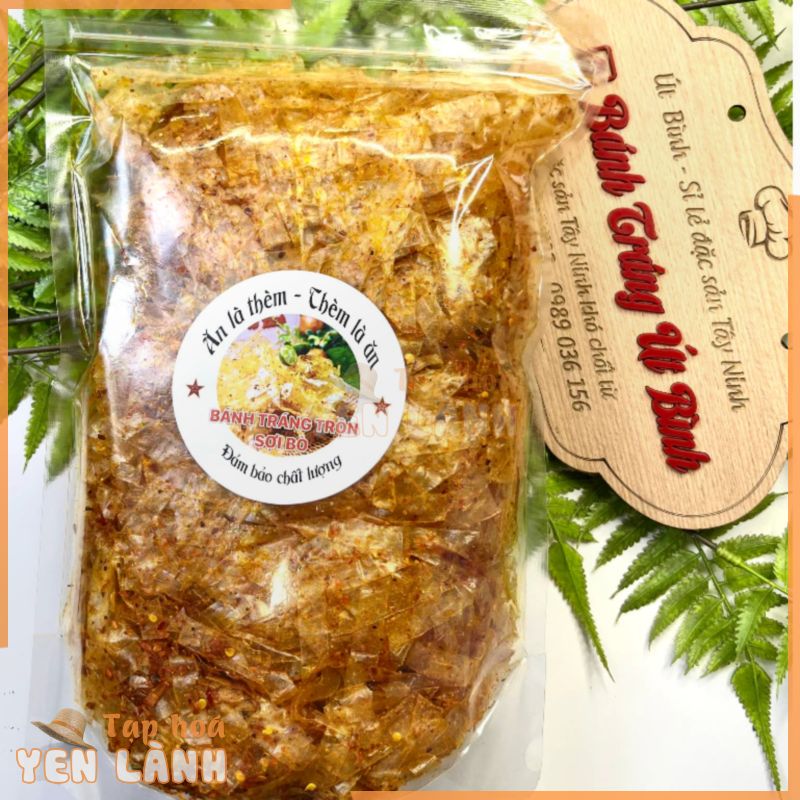 Bánh Tráng Trộn (sate vị bò )ÚT BÌNH có sợi và miếng vô túi 500gr túi zip và hút chân không ngon thấm vị