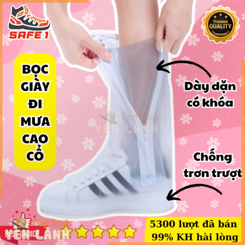 Bao giày đi mưa cao cổ dày dặn có khóa, chống nước, chống trơn trượt. Ủng bọc giày đi mưa