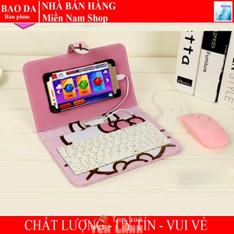 Shop Tiến Linh – Combo bao da bàn phím + Chuột + Lót chuột cho điện thoại, máy tính bảng từ 4 đến 7 inch hình HELLOKITTY