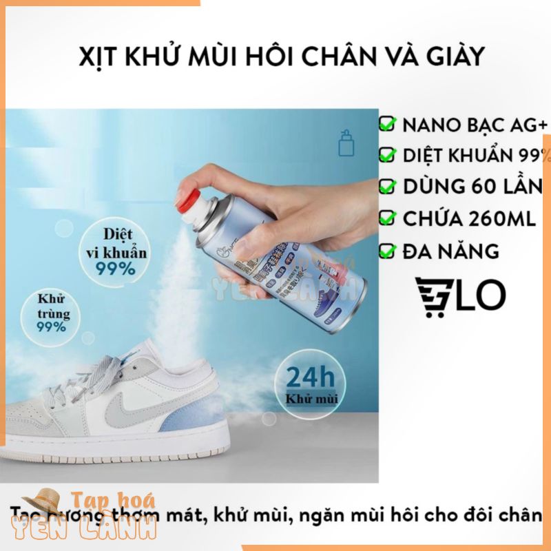 Bình Xịt Khử Mùi Giày 260ml Công Nghệ Bạc AG+, Chống Hôi Chân, Ngăn Mồ Hôi, Diệt Khuẩn, Hiệu Quả Đến 24h