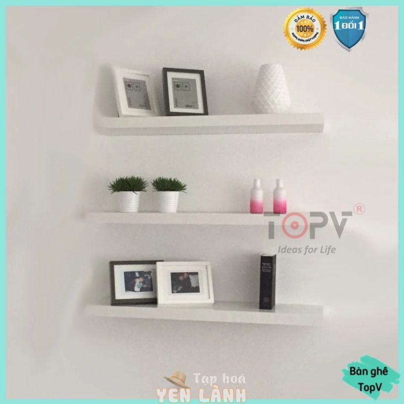 Bộ 3 kệ gỗ treo tường decor TopV giá trang trí bằng thanh gỗ ngang gắn tường mini phòng khách phòng ngủ Bàn ghế cute