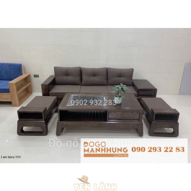 Bộ bàn ghế phòng khách sofa gỗ sồi 4 món nhỏ xinh G10 giá tại xưởng, miễn phí vận chuyển tại HCM