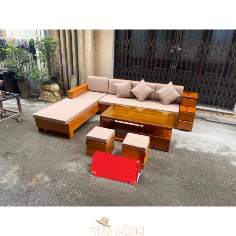 Bộ Bàn Ghế Sofa Góc kiểu dáng 3 ngăn kéo gỗ Sồi Nga