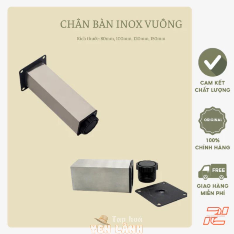 BỘ CHÂN BÀN GHẾ INOX ĐẾ NHỰA HÀNG LOẠI VUÔNG CAO 120MM