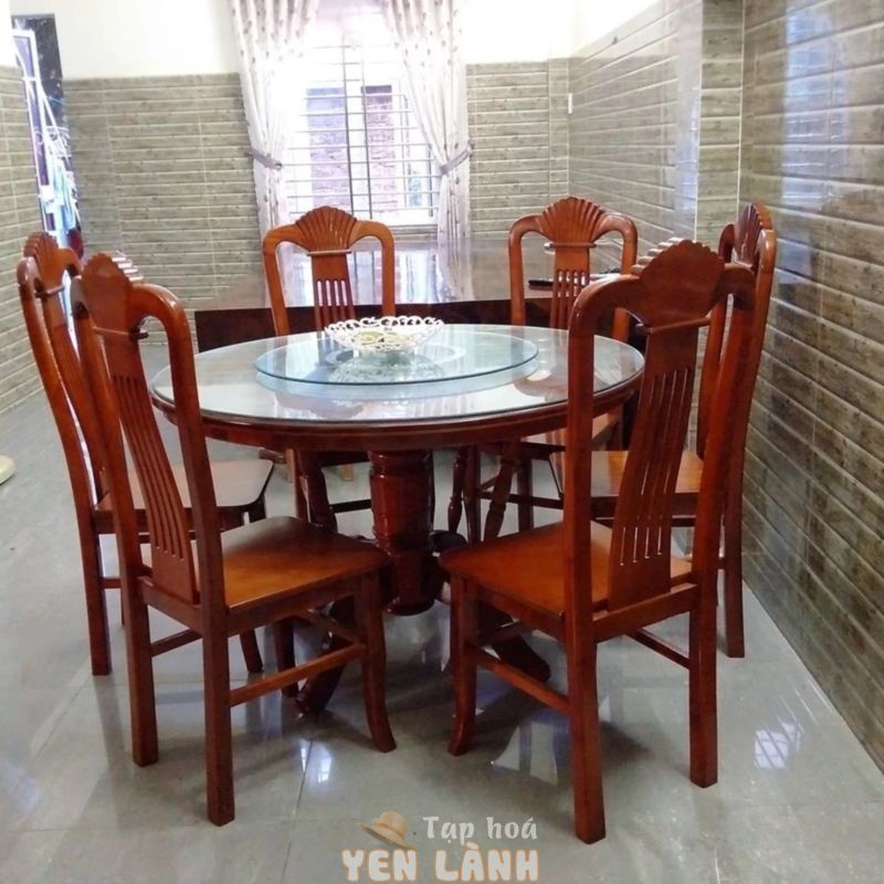 ​Bộ Bàn Ghế Ăn ( Gỗ Trẹo ) Loại bàn xoay – kính