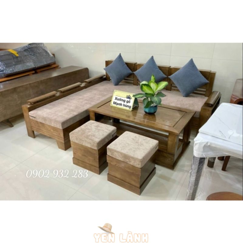 Bộ bàn ghế sofa gỗ sồi ,góc L nhỏ gọn