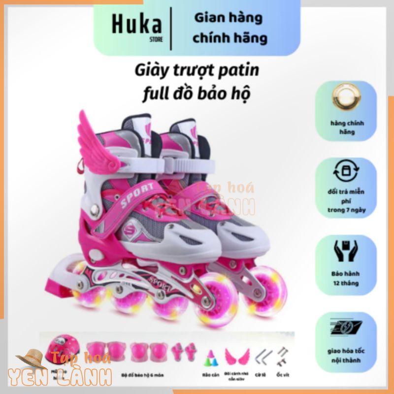 Giày trượt Patin phát sáng sport trẻ em – Batin người lớn- Tặng 2 thanh cờ cê tháo lốp+ Bộ bảo hộ 6 phụ kiện