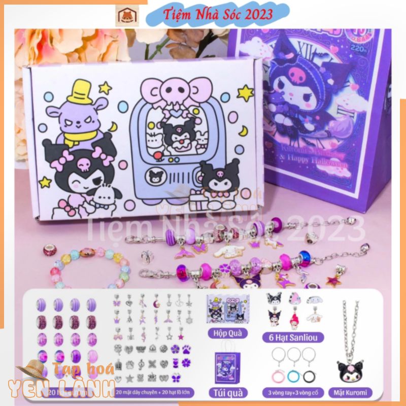 Bộ vòng Charm 66 chi tiết Kuromi vòng đeo tay trẻ em đính hạt cườm Handmade quà tặng tự làm cho bé