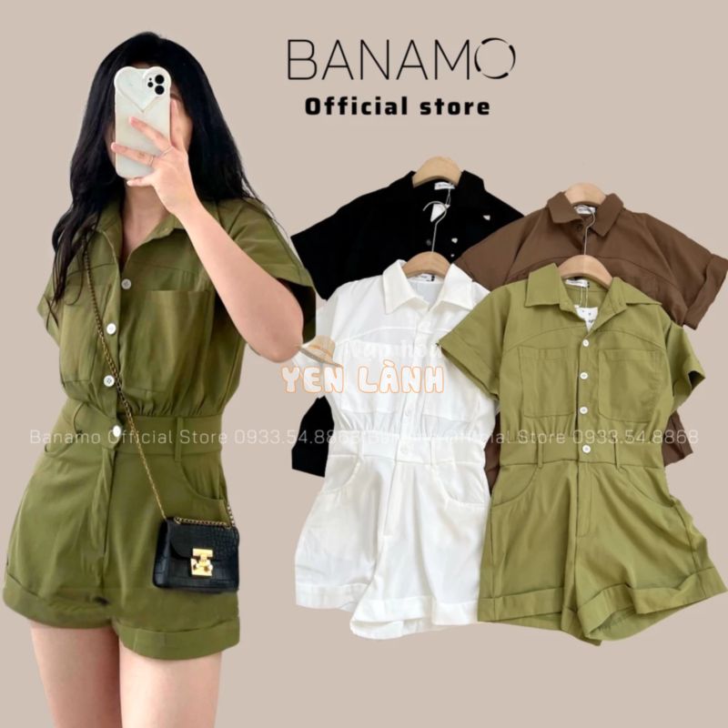 Bộ Jumpsuit cổ sơ mi liền quần gập gấu thời trang Banamo Fashion bộ Jumpsuit 181