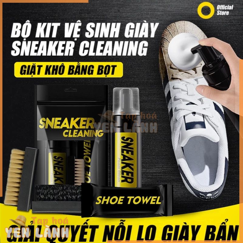 Bộ kit vệ sinh giày CAO CẤP Sneaker Cleaning 3 món gồm chai xịt bọt, bàn chải mềm