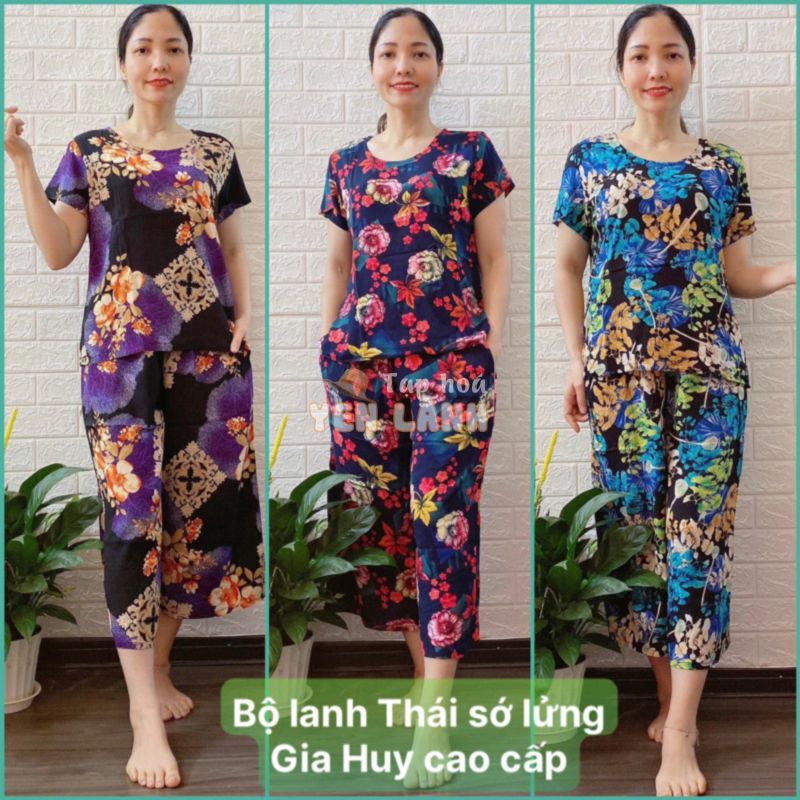 [ Sale off ]  Đồ bộ trung niên Bộ Lanh Gia Huy vải Lanh Thái mẫu Quần Ống Rộng Sớ Lửng Tay Hến