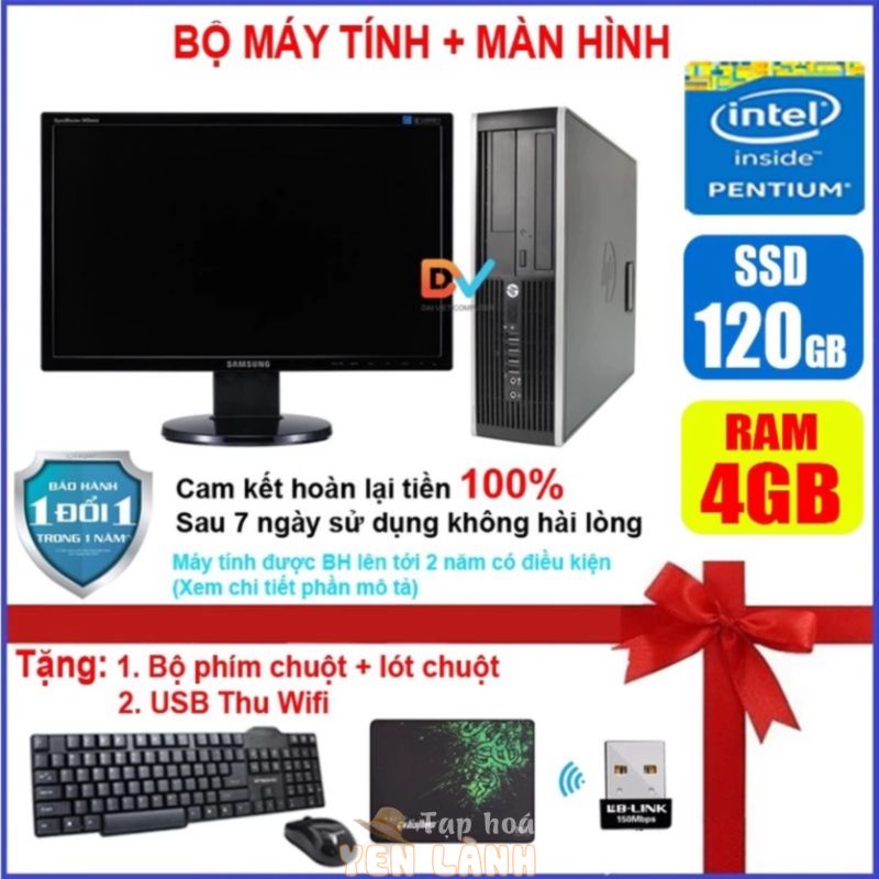 Bộ máy tính để bàn HP +Màn hình 19 inch Core i7 i5 i3 Ram 8 4GB Ổ ssd 120GB Cấu hình cao dùng cho văn phòng học tập