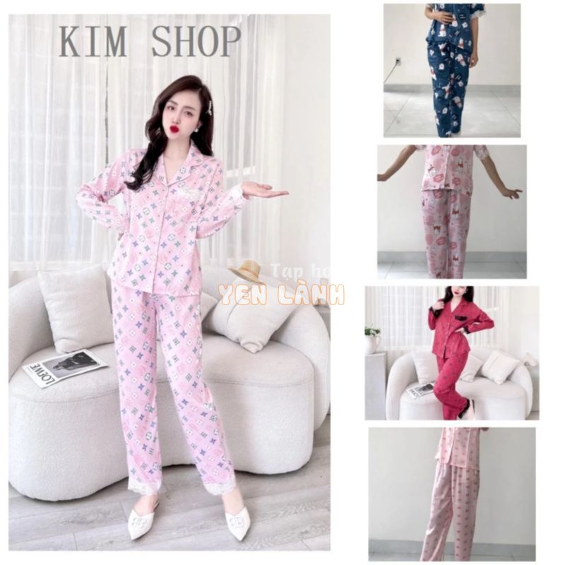 Bộ đồ ngủ nữ pijama cao cấp quần dài áo ngắn tay, chất lụa xước mềm mại