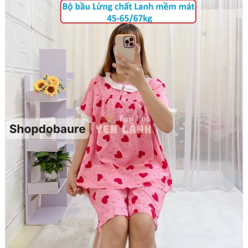 Bộ đồ bầu và Sau Sinh LỬNG, cổ bèo, chất Lanh mát cho mẹ bầu mặc nhà mùa hè –