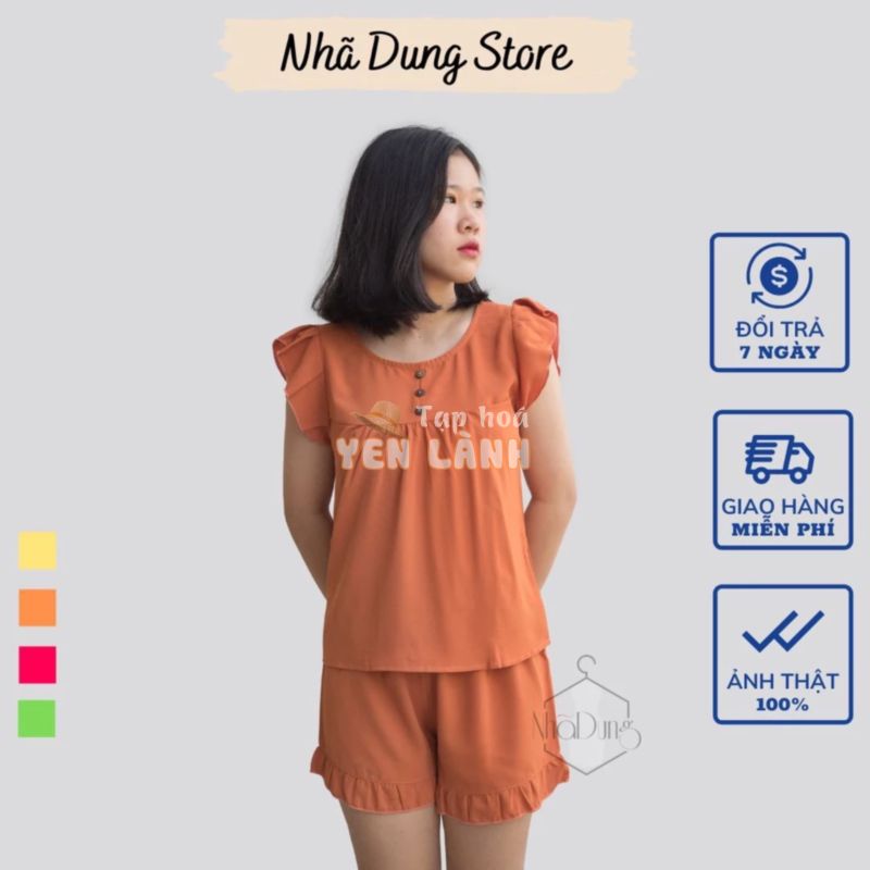 <A04>Đồ bộ nữ mặc nhà cánh tiên vải đũi không nhăn 3 nút Nhã Dung Store siêu mát mẻ kiểu dáng dễ thương dưới 65kg.A04