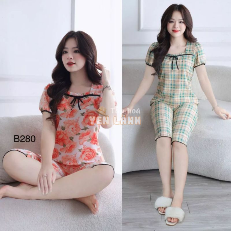 [Bunny] Quần áo bộ nữ,đồ bộ mặc nhà mẫu lửng cổ vuông mặc hè xinh lung linh