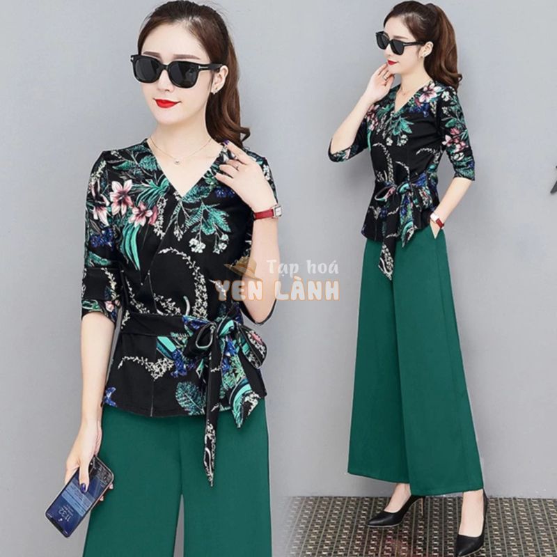 SET BỘ ÁO VOAL HỌA TIẾT QUẦN ỐNG RỘNG SANG TRỌNG CÓ SIZE LỚN XXL