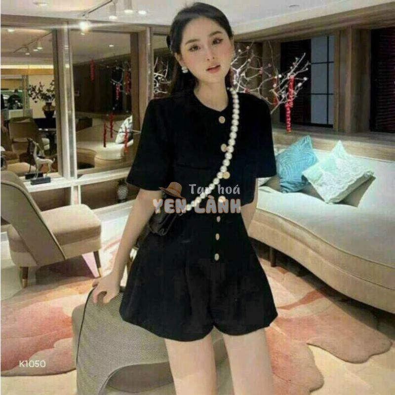 Set đồ bộ nữ quần short ống rộng giả váy kèm aops croptop tay ngắn cực dê thương