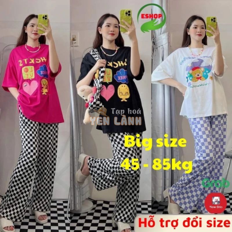 Đồ bộ nữ quần ống suông rộng bigsize nữ cạp cao ESHOP quần thun gân len tăm cotton form rộng tay lửng co giãn đẹp DB36