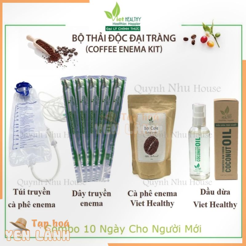 Viethealthy – Bộ thải độc đại tràng cho Người Mới (1 túi súc ruột, 1 cafe, 5 dây truyền, 1 dầu dừa) coffee enema