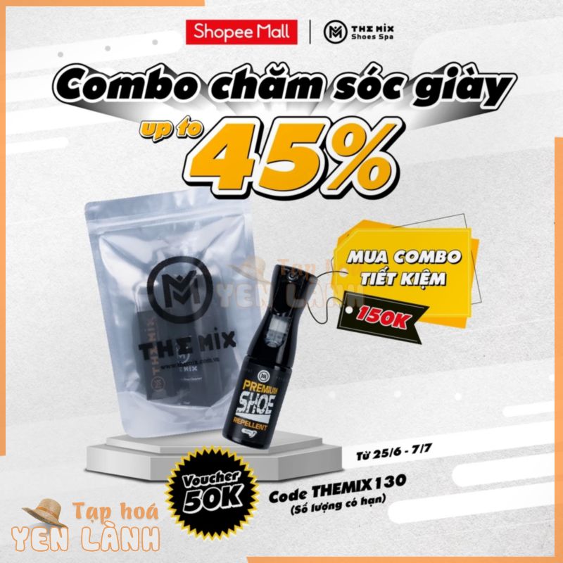 Bộ vệ sinh tẩy trắng giày thể thao The Mix,The Mix Shoes Cleaner 100ml, bàn chải lông ngựa