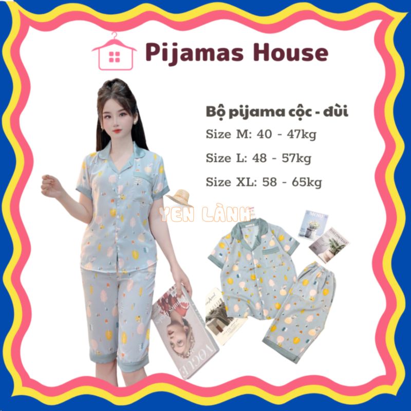 Pijama nữ, set đồ bộ, đồ ngủ lụa mango áo cộc – quần lửng cổ vest –  Pyjamas House