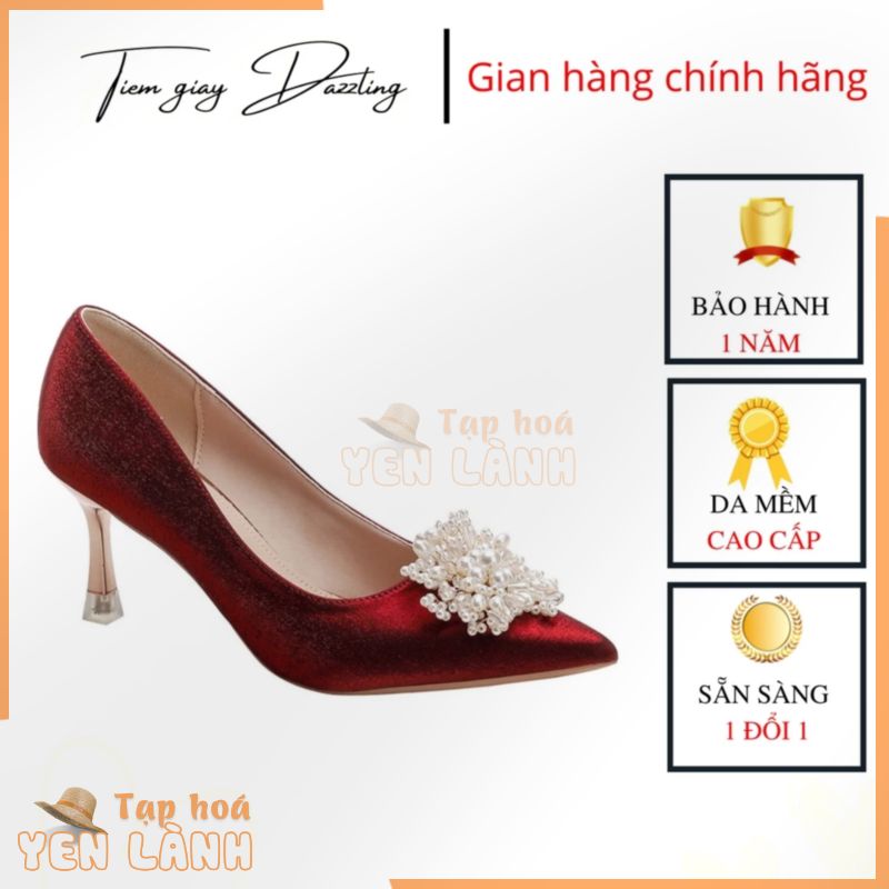 Giày Nữ Cao Cấp , Giày Cao Gót Nữ Mũi Nhọn Charm Nổi Bật, Đế Nhọn Cao 6P, Lụa Bọc Satin Cao Cấp -DA781