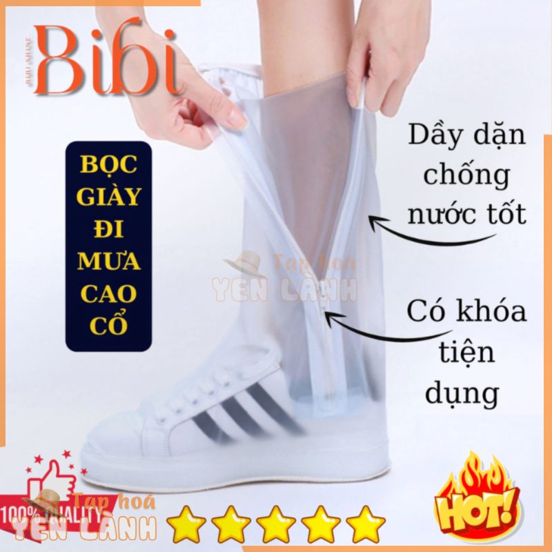 Bao giày đi mưa cao cổ dày dặn chống nước, chống trơn trượt. Ủng bọc giày đi mưa cao cổ, có khóa