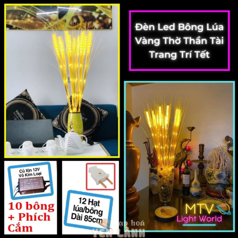 Đèn led bông lúa vàng trang trí tết, để bàn thờ thần tài, gia tiên phát tài phát lộc – MTV Store