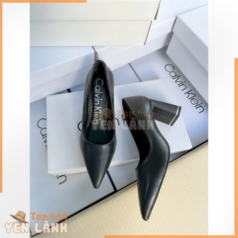 Giày cao gót Calvin klein leather heels pumps bít mũi gót trụ 6 phân full hộp