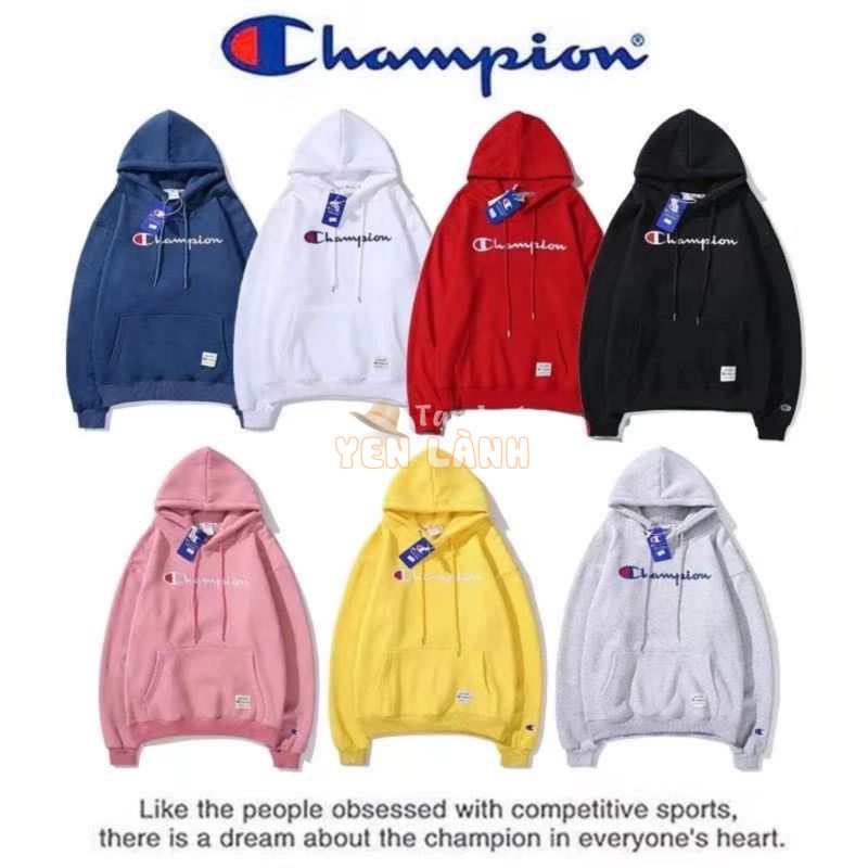 Áo khoác hoodie Champion họa tiết chữ cái thêu nổi cổ điển kiểu dáng rộng rãi phong cách thể thao cho nam và nữ