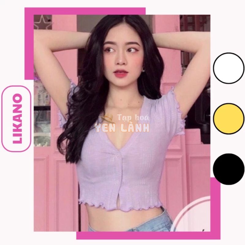 Áo croptop cổ tim cuốn biên 4 màu cúc may cố định LIKANO CRT17