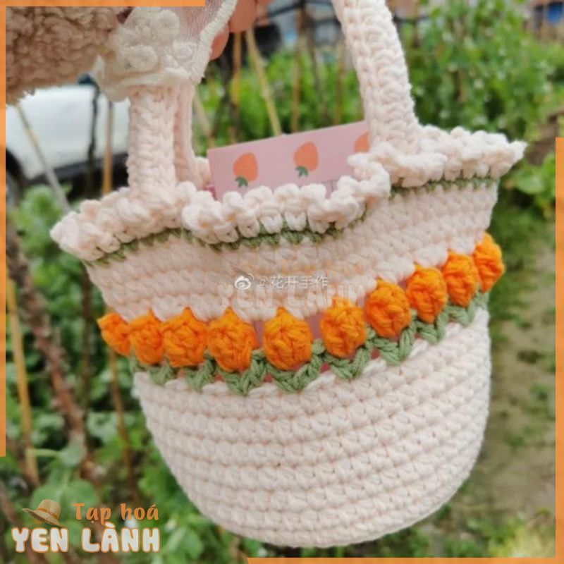 Chart Crochet Đan Móc Túi Xách Hoa Tulip bằng len