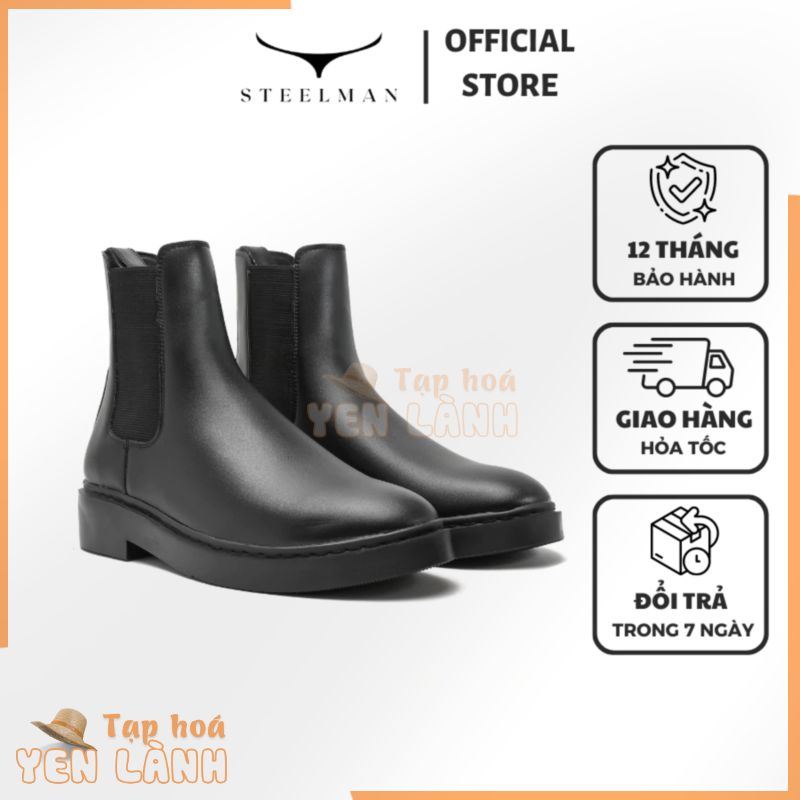 Giày Chelsea Boot Classic nam thời trang STEEL MAN chất liệu da đen trơn đế cao su 3.5cm thiết kế phong cách trẻ trung