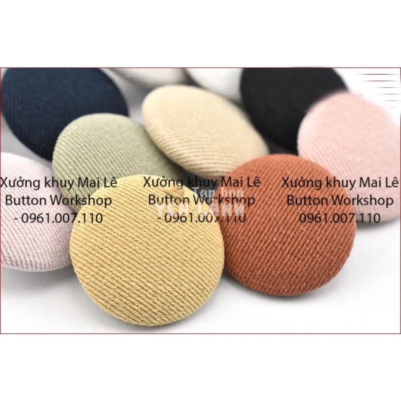 Set 10 Khuy bọc vải, cúc vải, nút bọc vải trơn màu, phụ liệu may Hihata Textile