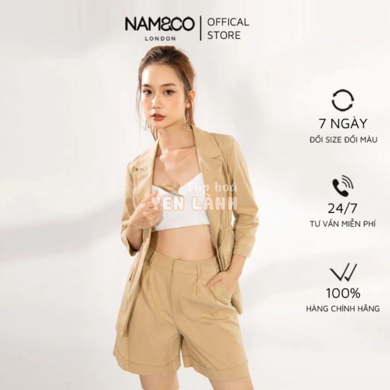 Set đồ nữ Namandco áo blazer tay lửng đai điều chỉnh, quần short ngắn màu trắng xanh đen vàng đậm NJ0159 NT0146