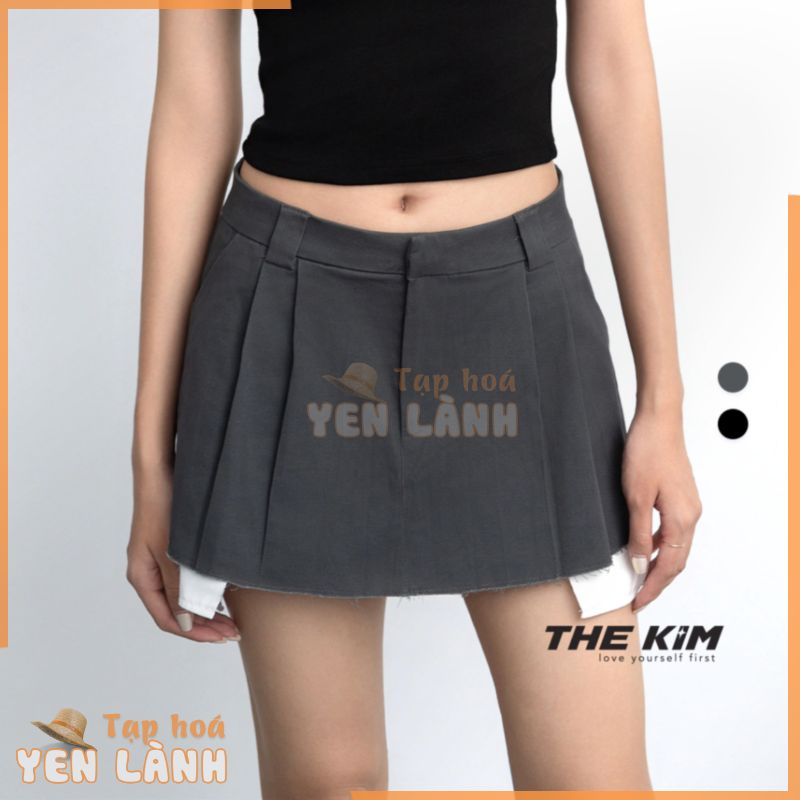 THE KIM Chân váy kaki cạp thấp dưới rốn xếp ly lộ túi ( có quần trong ) , đầm kaki chữ A cạp trễ CV172