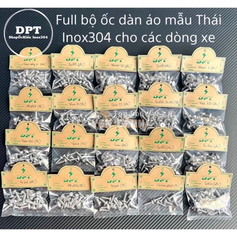 [HÌNH THẬT] Full bộ ốc dàn áo mẫu THÁI Inox 304 cho tất cả các dòng xe(Ex150-Ex135-Ex2010-Ex155-WinnerX-Sirius-Wave A..)