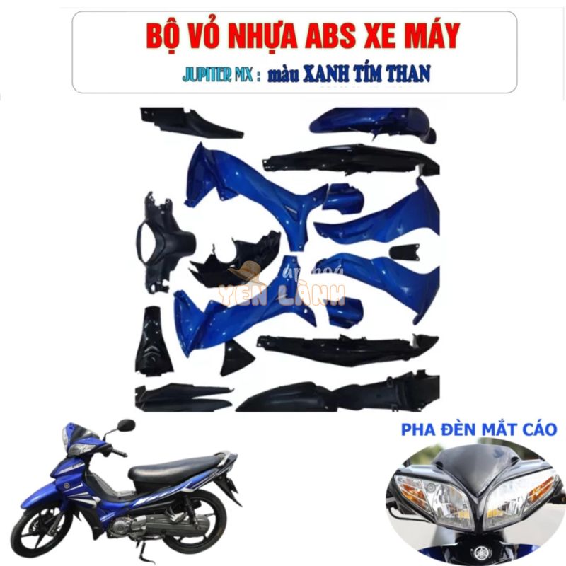 Bộ dàn áo xe Jupiter MX MẮT CÁO, nhựa ABS nguyên sinh cao cấp màu XANH DƯƠNG Tím – ĐEN – Kèm pha đèn mắt cáo